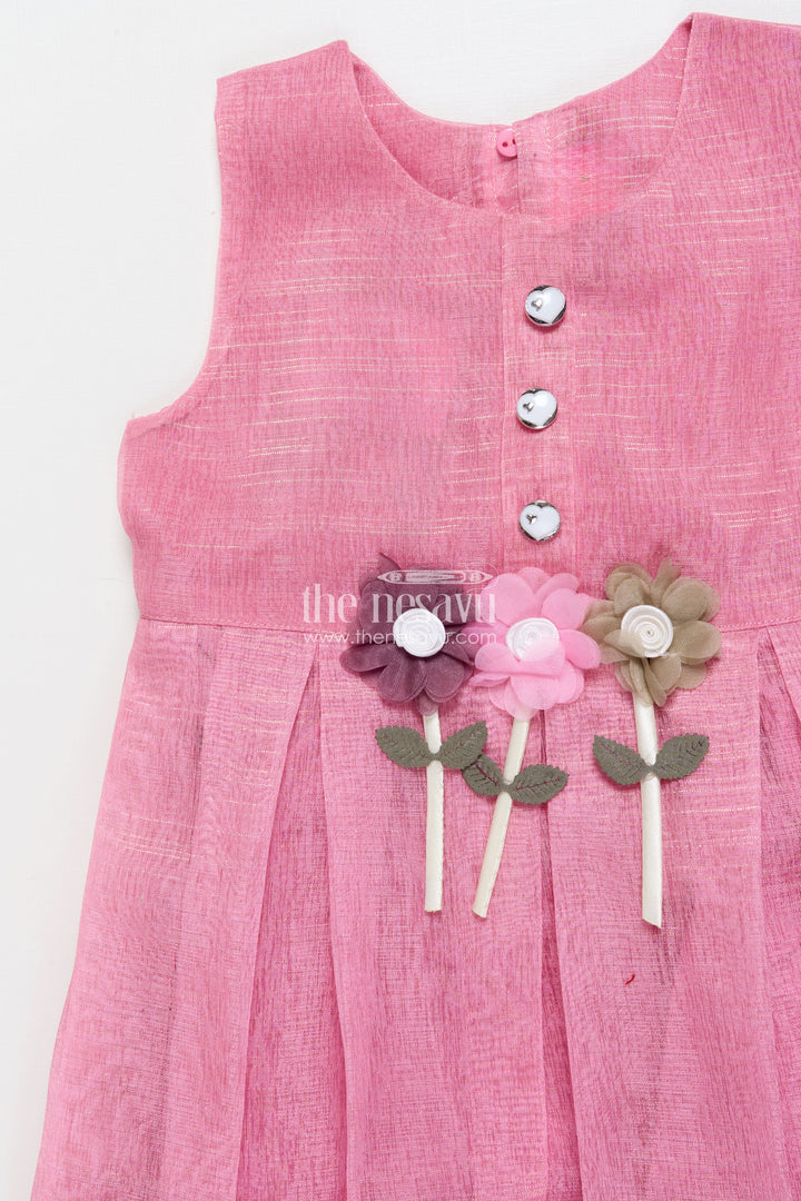 The Nesavu Girls Cotton Frock Cotton Frock with Floral Jacket for Girls’ Casual Birthdays and Family Events Nesavu Nesavu cotton frock floral organza jacket 3D flower detail girls casual occasions