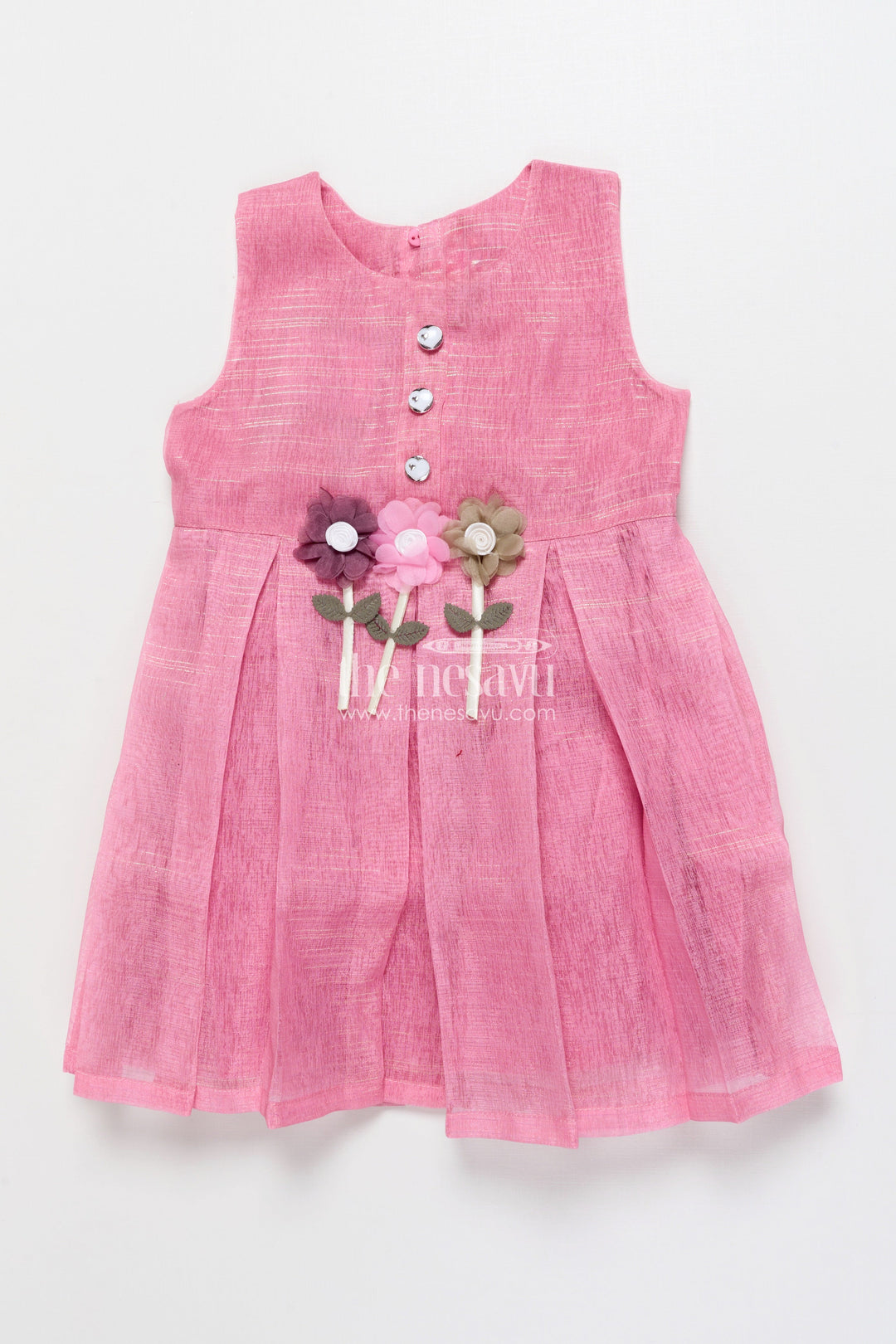 The Nesavu Girls Cotton Frock Cotton Frock with Floral Jacket for Girls’ Casual Birthdays and Family Events Nesavu Nesavu cotton frock floral organza jacket 3D flower detail girls casual occasions