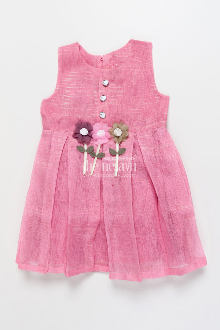 The Nesavu Girls Cotton Frock Cotton Frock with Floral Jacket for Girls’ Casual Birthdays and Family Events Nesavu Nesavu cotton frock floral organza jacket 3D flower detail girls casual occasions