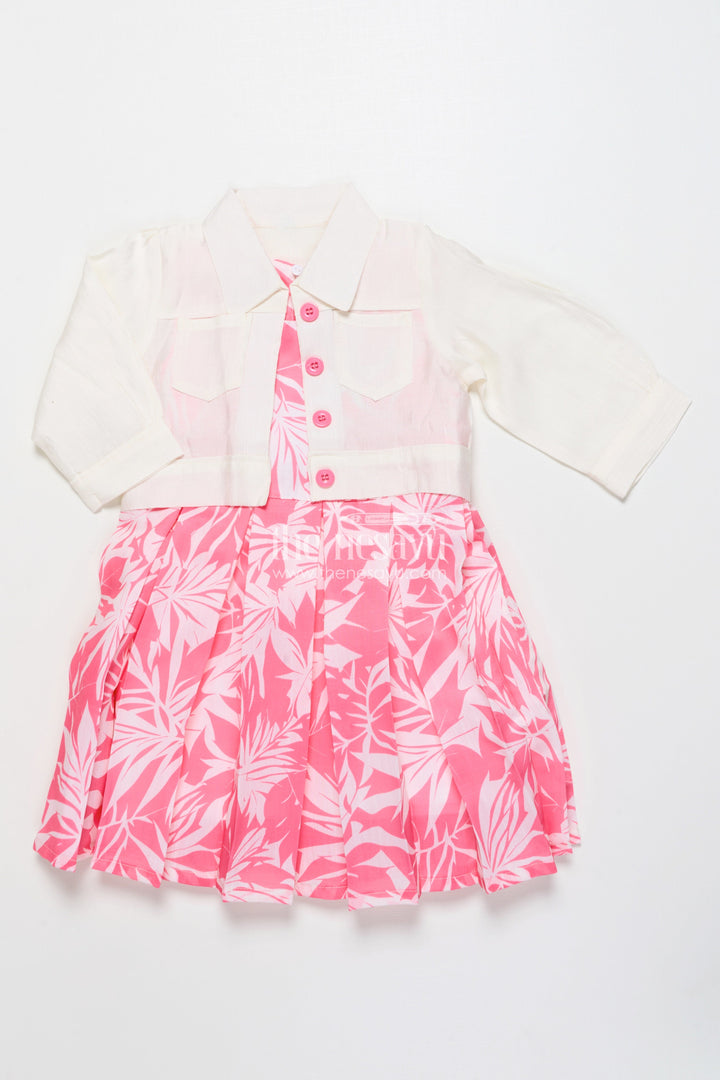 The Nesavu Girls Cotton Frock Cotton Frock with Jacket for Girls To Wear On Outings and Casual Days Nesavu 20 (3Y) / Pink GFC1862A-20 Nesavu cotton frock digital print detachable jacket girls casual outings