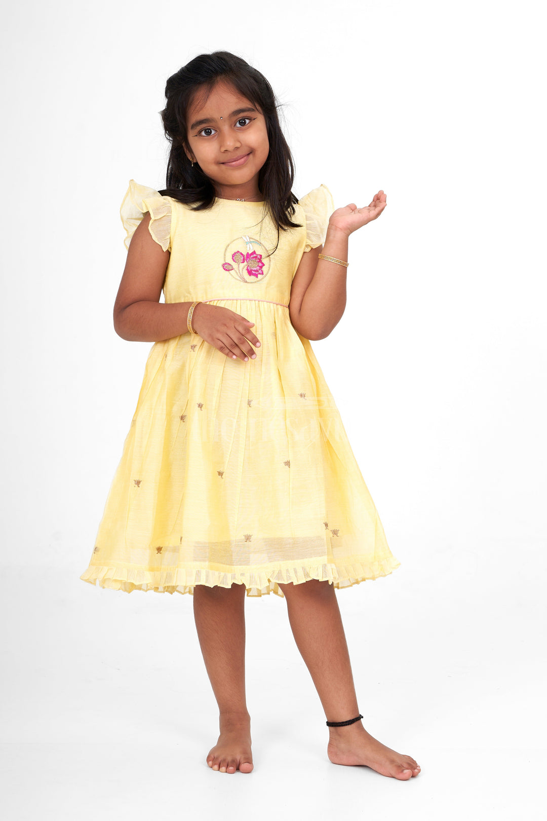 The Nesavu Girls Cotton Frock Cotton Frocks for Ladies and Girls with Floral Embroidery in Chanderi Silk, Ideal for Summer Family Gatherings Nesavu 16 (1Y) / Yellow GFC1460A-16 Elegant Cotton Frocks Ladies Floral Embroidery Chanderi Silk Nesavu Perfect Summer Family Gatherings