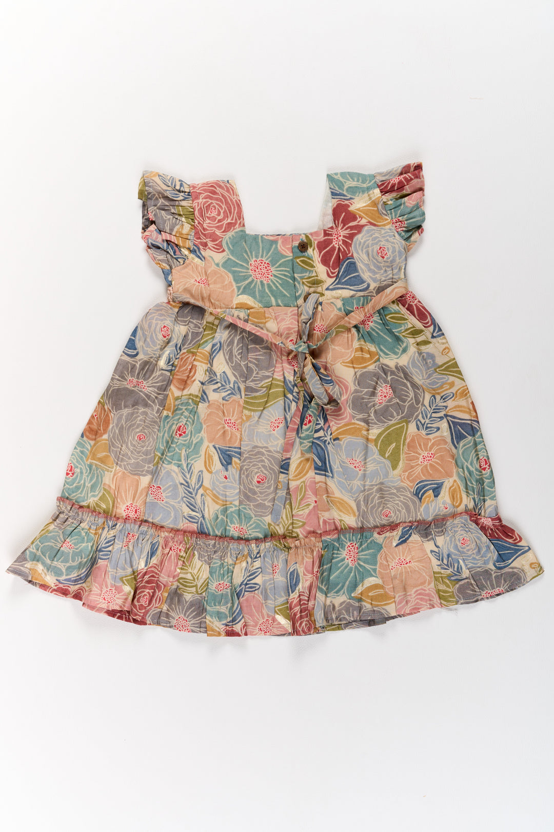 The Nesavu Girls Cotton Frock Cotton Gown for Party in Multicolor Floral Design with Ruffled Details Nesavu Multicolor Floral Cotton Party Gown Girls Ruffles | The Nesavu