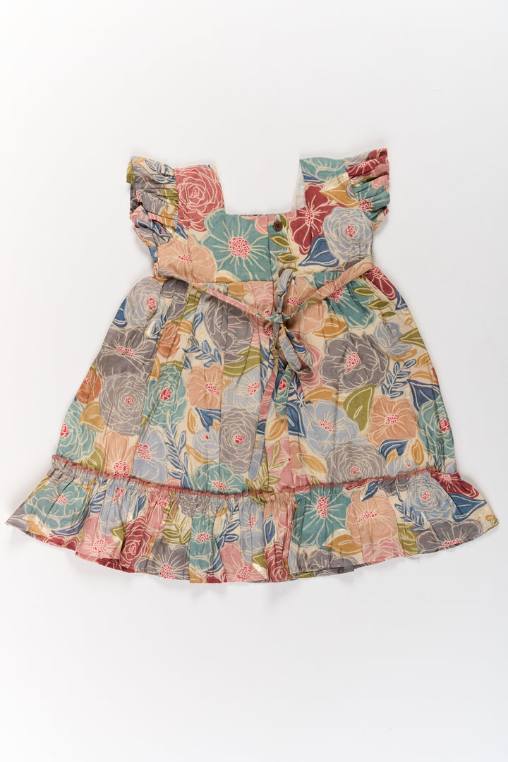 The Nesavu Girls Cotton Frock Cotton Gown for Party in Multicolor Floral Design with Ruffled Details Nesavu Multicolor Floral Cotton Party Gown Girls Ruffles | The Nesavu