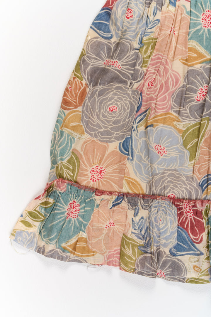 The Nesavu Girls Cotton Frock Cotton Gown for Party in Multicolor Floral Design with Ruffled Details Nesavu Multicolor Floral Cotton Party Gown Girls Ruffles | The Nesavu