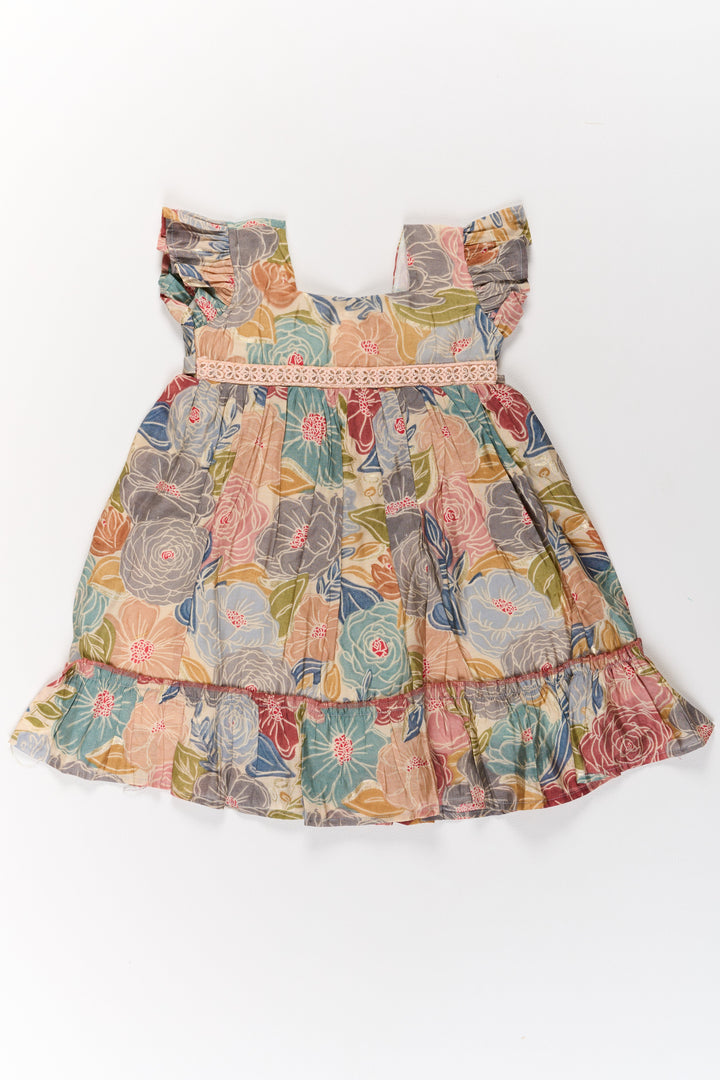 The Nesavu Girls Cotton Frock Cotton Gown for Party in Multicolor Floral Design with Ruffled Details Nesavu Multicolor Floral Cotton Party Gown Girls Ruffles | The Nesavu