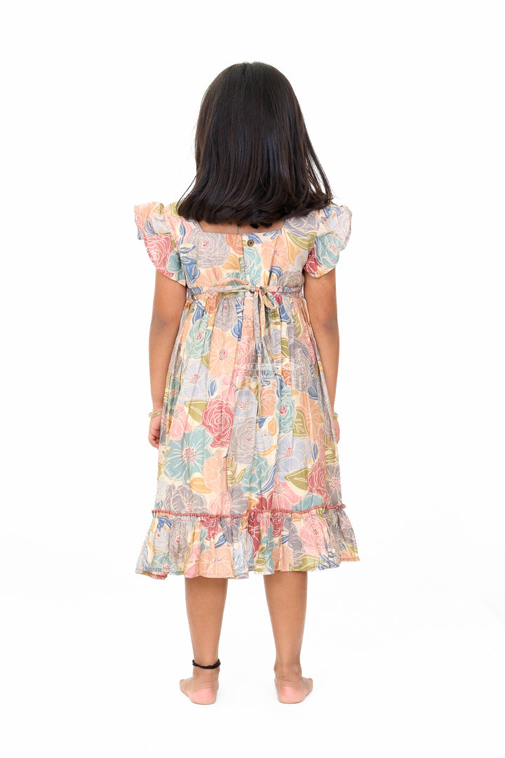 The Nesavu Girls Cotton Frock Cotton Gown for Party in Multicolor Floral Design with Ruffled Details Nesavu Multicolor Floral Cotton Party Gown Girls Ruffles | The Nesavu
