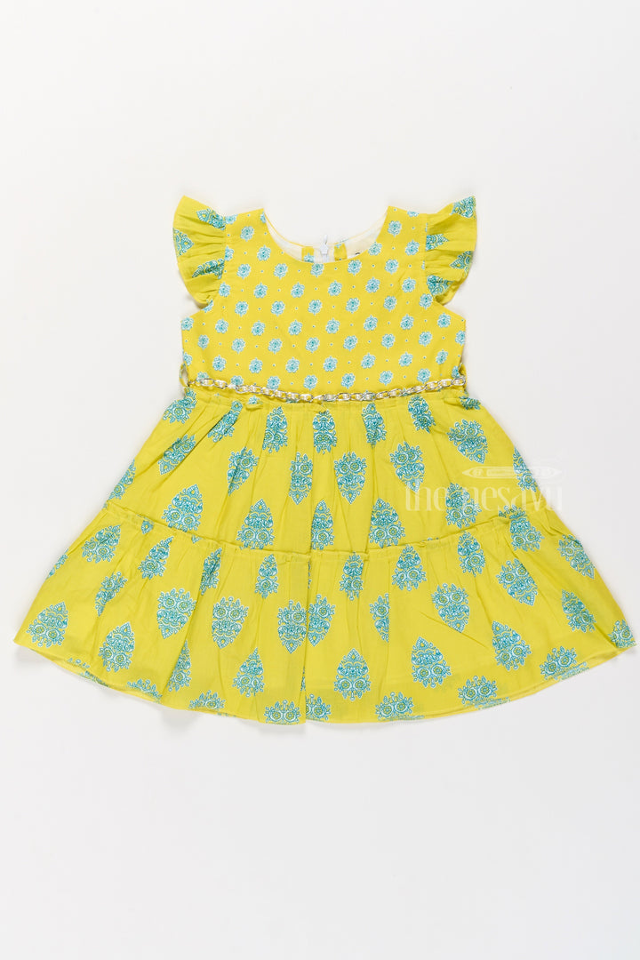 The Nesavu Girls Cotton Frock Cotton Gown Frock for Girls with Vibrant Traditional Prints and Ruffled Sleeves Nesavu 20 (3Y) / Yellow GFC1502B-20 Cotton Gown Frock Girls Vibrant Yellow Traditional Prints Ruffled Details | The Nesavu