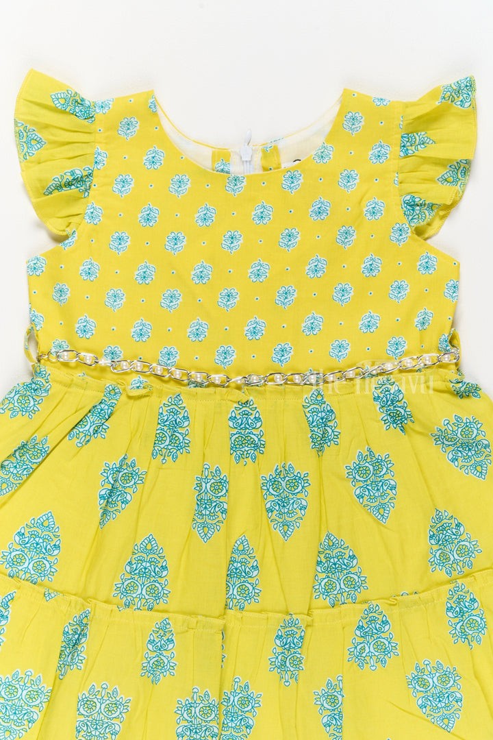 The Nesavu Girls Cotton Frock Cotton Gown Frock for Girls with Vibrant Traditional Prints and Ruffled Sleeves Nesavu Cotton Gown Frock Girls Vibrant Yellow Traditional Prints Ruffled Details | The Nesavu