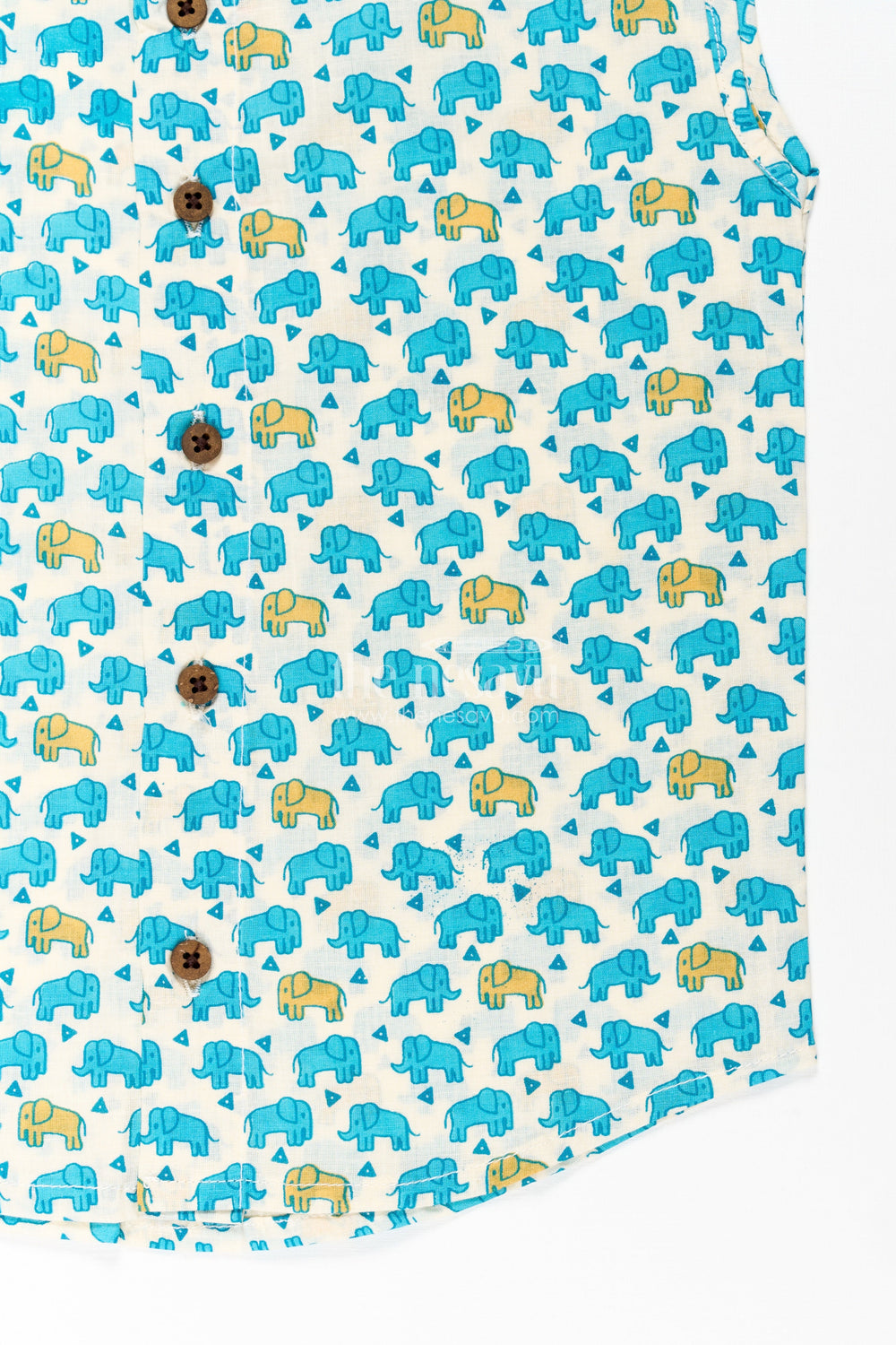 The Nesavu Baby Jablas Cotton Jabla for Newborn Boys Sleeveless Printed Shirt with Yellow and Blue Elephant Pattern Nesavu Cotton Jabla Newborn Boys Sleeveless Shirt Yellow Blue Elephant Print Button Closure | The Nesavu