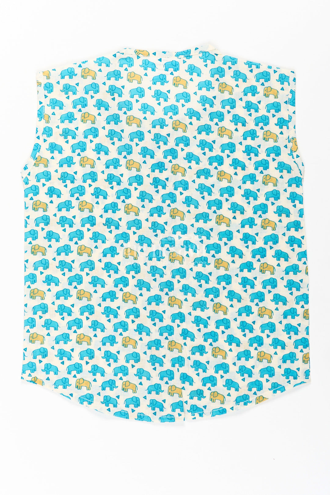 The Nesavu Baby Jablas Cotton Jabla for Newborn Boys Sleeveless Printed Shirt with Yellow and Blue Elephant Pattern Nesavu Cotton Jabla Newborn Boys Sleeveless Shirt Yellow Blue Elephant Print Button Closure | The Nesavu