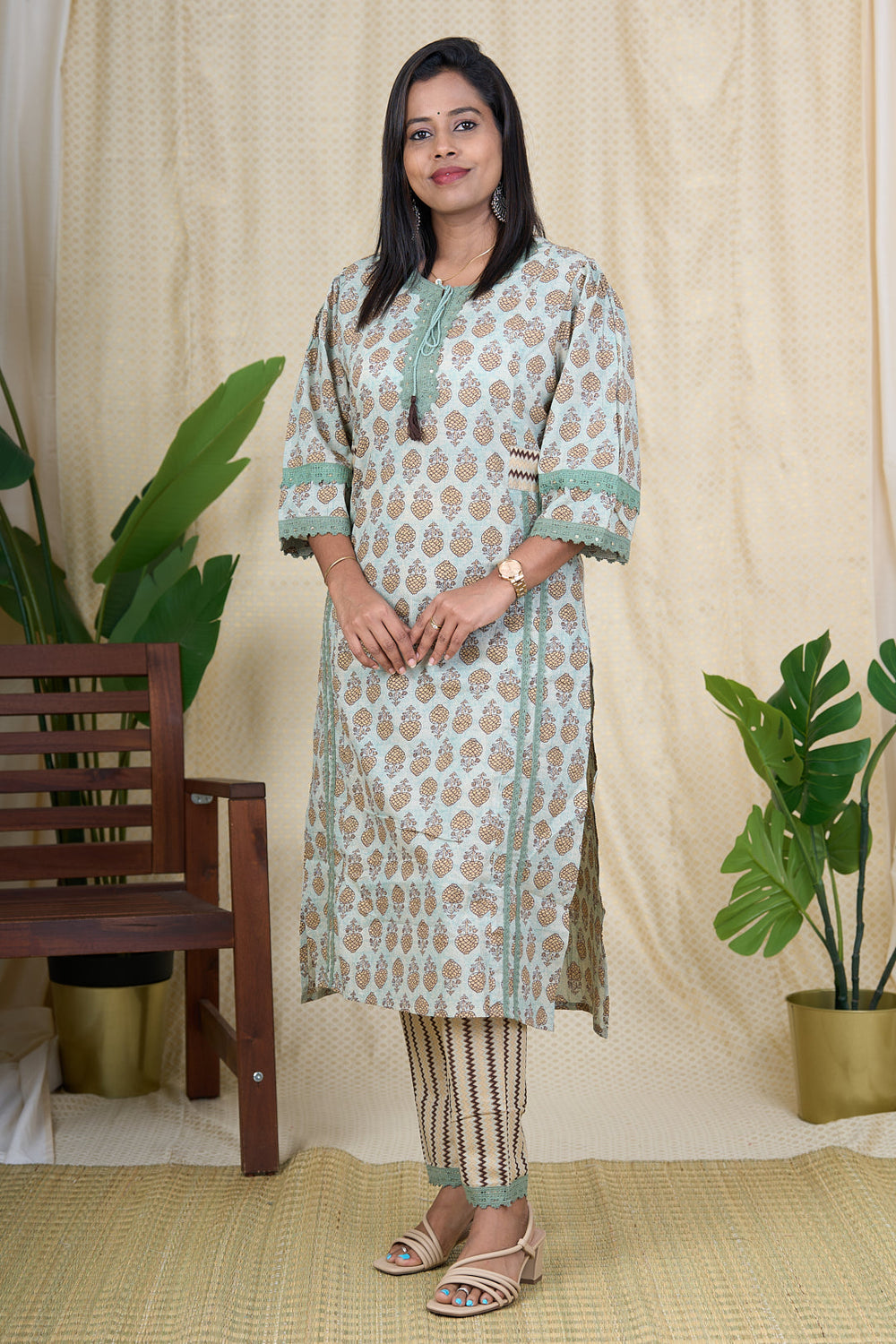 The Nesavu Womens Flared Suit Sets Cotton Kurta Set for Women - Hand Block Printed Kurta Sets for Ladies Nesavu