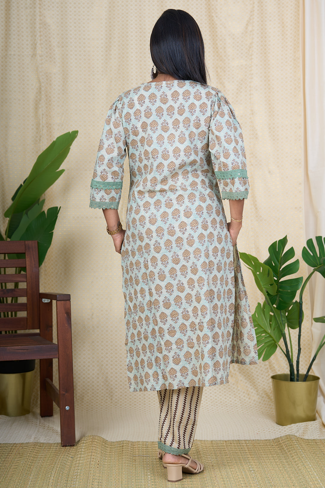 The Nesavu Womens Flared Suit Sets Cotton Kurta Set for Women - Hand Block Printed Kurta Sets for Ladies Nesavu