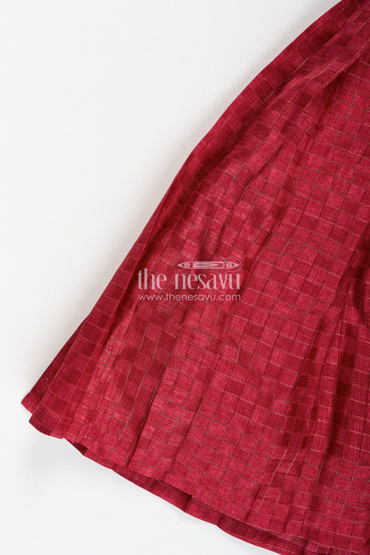 The Nesavu Girls Lehenga Choli Cotton Lehenga Set for Girls in Maroon with Yellow Chanderi Yoke and Floral Detailing Nesavu Nesavu Cotton Lehenga Set Girls Maroon Silk Cotton Skirt Yellow Floral Chanderi Blouse