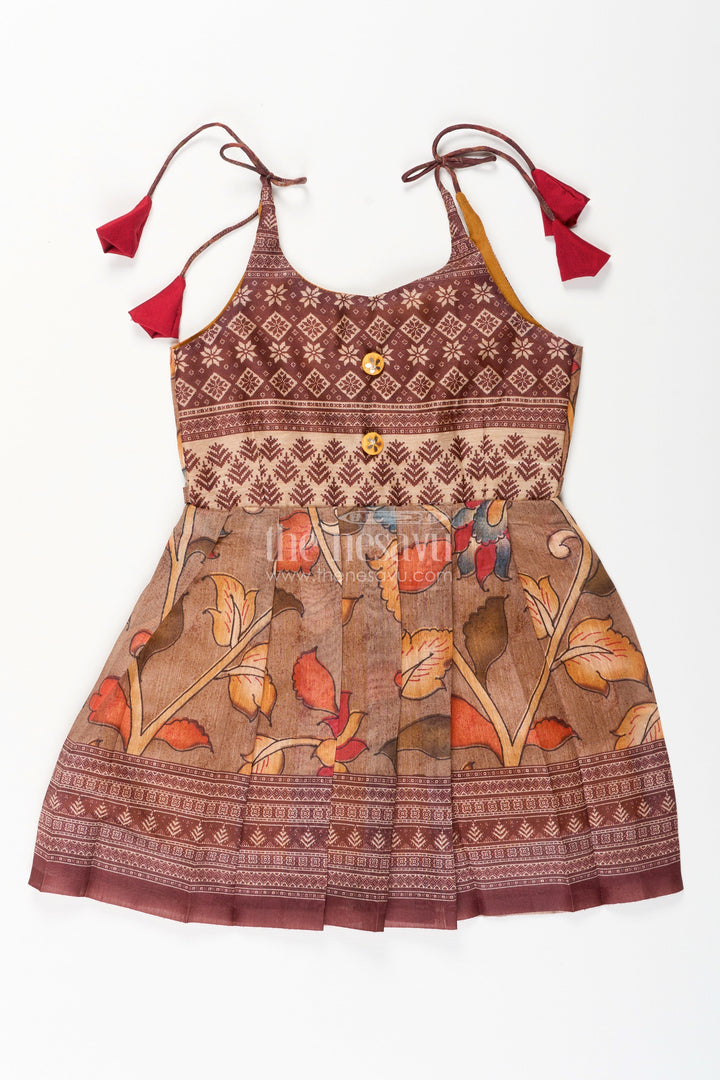 The Nesavu Tie-up Frock Cotton Printed Baby Girl Tie-Up Frock for Summer Outings and Festive Play Nesavu 14 (6M) / Brown / Style 1 T410A-14 Nesavu cotton tie-up frock for baby girls – tribal printed summer dress for playdates and poojas