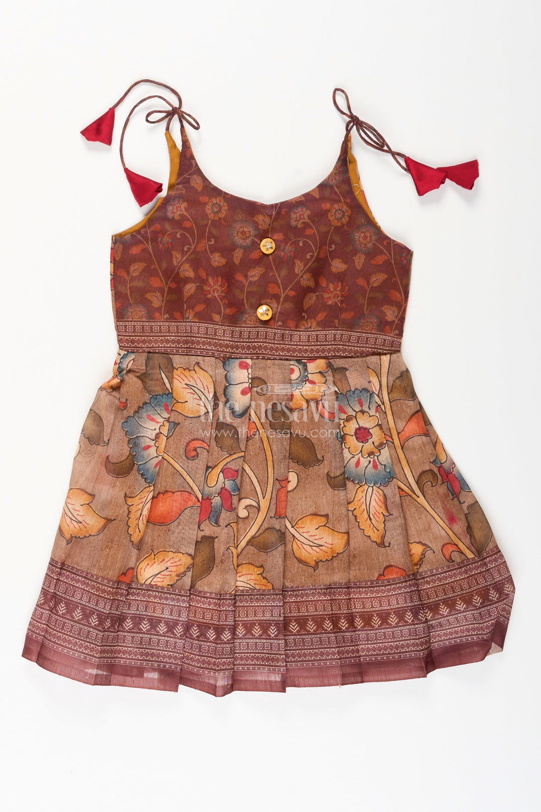 The Nesavu Tie-up Frock Cotton Printed Baby Girl Tie-Up Frock for Summer Outings and Festive Play Nesavu 14 (6M) / Brown / Style 2 T410B-14 Nesavu cotton tie-up frock for baby girls – tribal printed summer dress for playdates and poojas