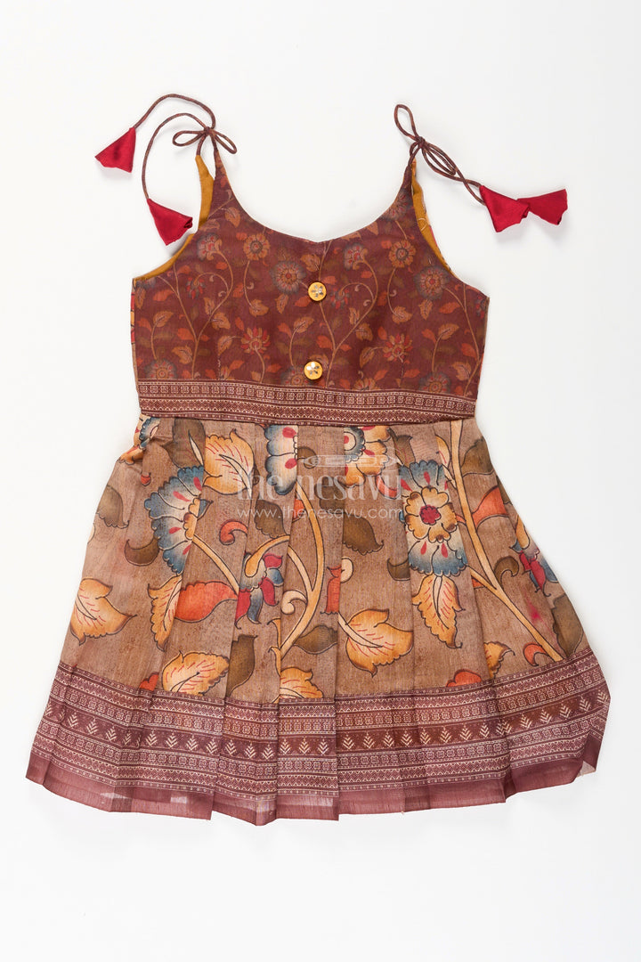 The Nesavu Tie-up Frock Cotton Printed Baby Girl Tie-Up Frock for Summer Outings and Festive Play Nesavu 14 (6M) / Brown / Style 2 T410B-14 Nesavu cotton tie-up frock for baby girls – tribal printed summer dress for playdates and poojas