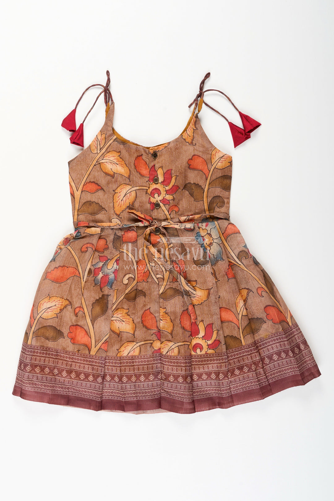 The Nesavu Tie-up Frock Cotton Printed Baby Girl Tie-Up Frock for Summer Outings and Festive Play Nesavu 14 (6M) / Brown / Style 3 T410C-14 Nesavu cotton tie-up frock for baby girls – tribal printed summer dress for playdates and poojas