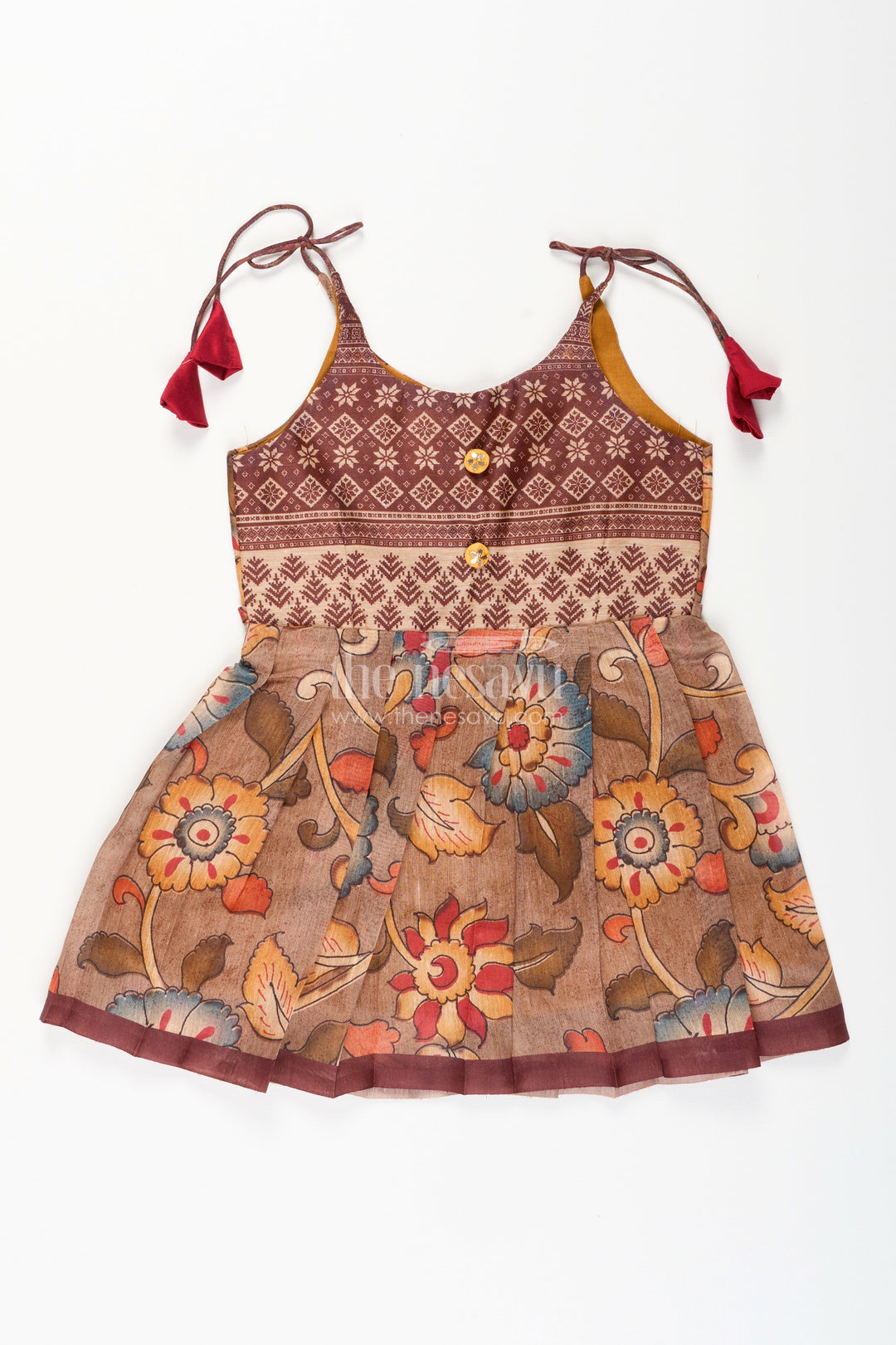 The Nesavu Tie-up Frock Cotton Printed Baby Girl Tie-Up Frock for Summer Outings and Festive Play Nesavu 14 (6M) / Brown / Style 4 T410D-14 Nesavu cotton tie-up frock for baby girls – tribal printed summer dress for playdates and poojas