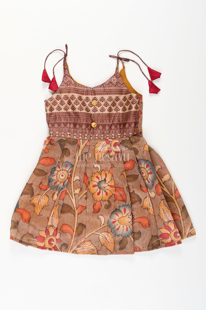 The Nesavu Tie-up Frock Cotton Printed Baby Girl Tie-Up Frock for Summer Outings and Festive Play Nesavu 14 (6M) / Brown / Style 6 T410F-14 Nesavu cotton tie-up frock for baby girls – tribal printed summer dress for playdates and poojas