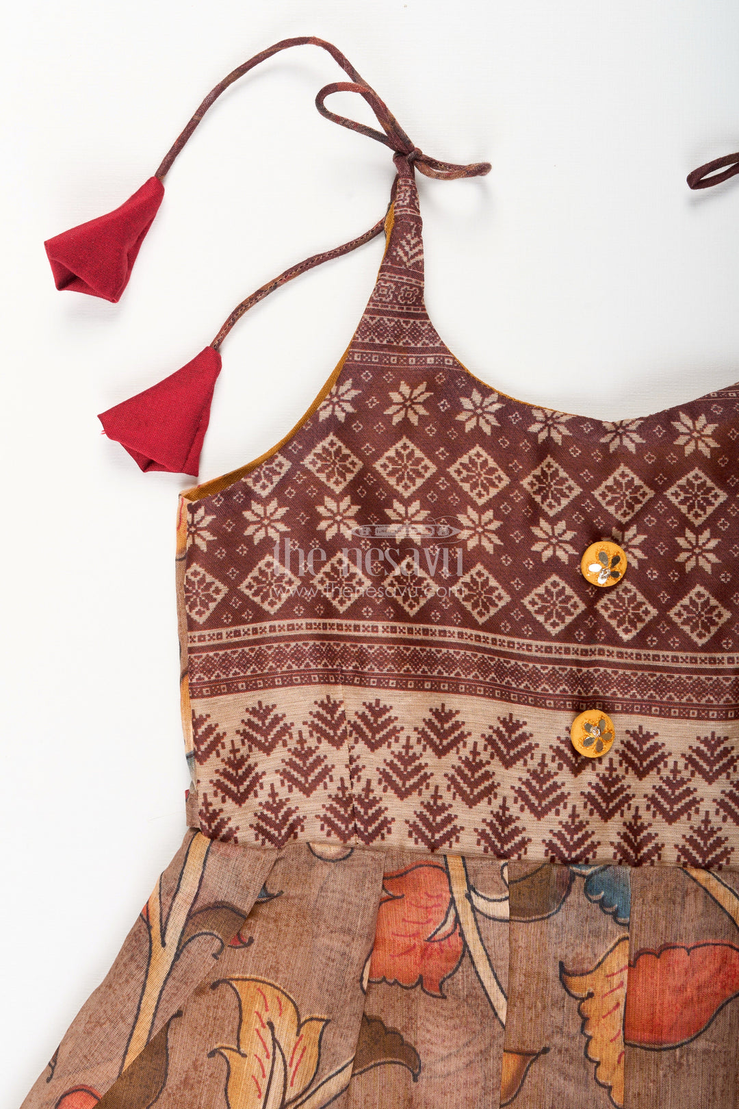 The Nesavu Tie-up Frock Cotton Printed Baby Girl Tie-Up Frock for Summer Outings and Festive Play Nesavu Nesavu cotton tie-up frock for baby girls – tribal printed summer dress for playdates and poojas