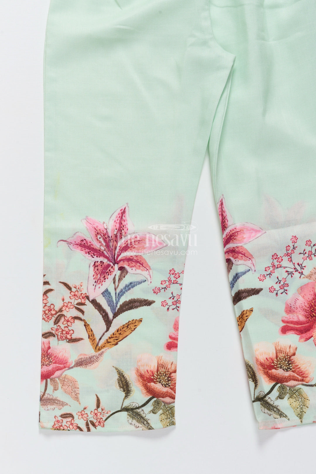 The Nesavu Girls Co-Ord Sets Cotton Sharara Set for Girls with Floral Digital Print Nesavu Nesavu green floral digital print cotton sharara set for girls breathable festive ethnic wear