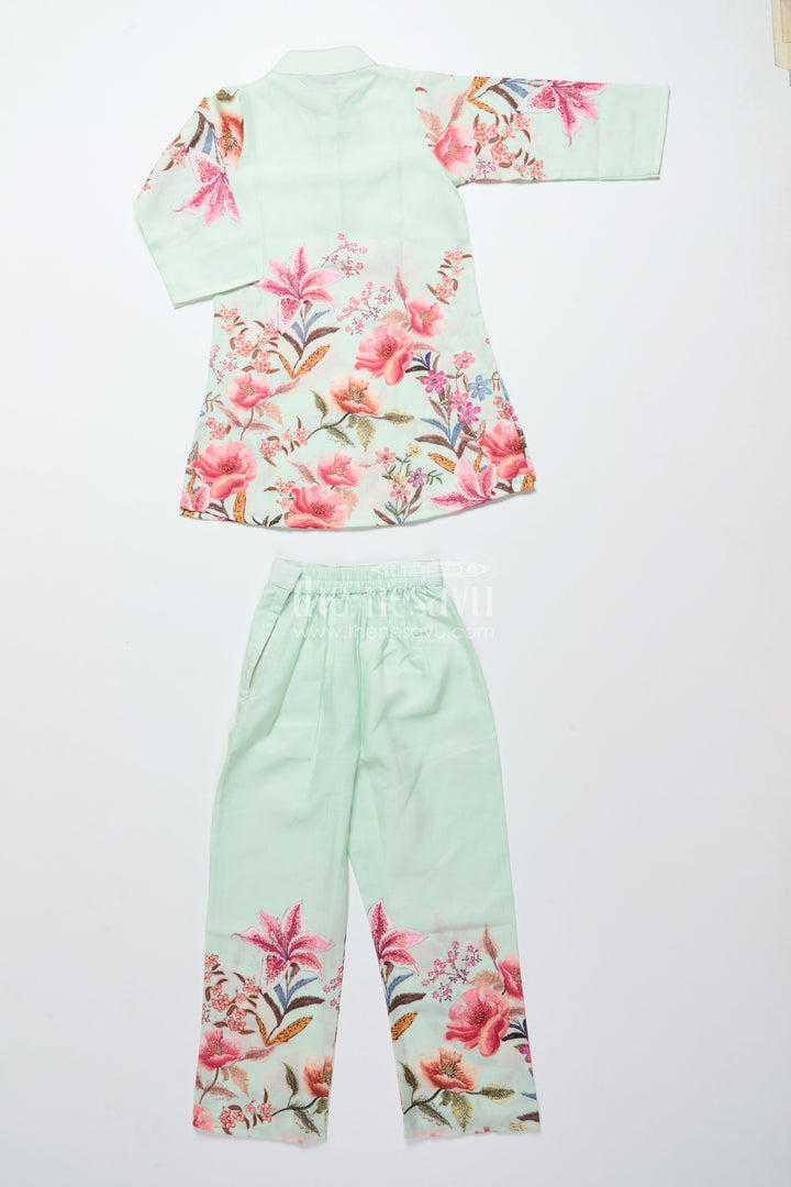 The Nesavu Girls Co-Ord Sets Cotton Sharara Set for Girls with Floral Digital Print Nesavu Nesavu green floral digital print cotton sharara set for girls breathable festive ethnic wear