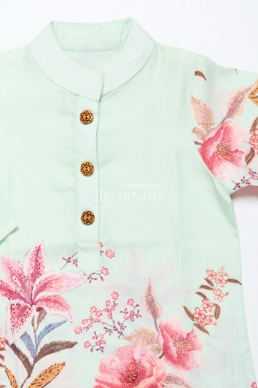 The Nesavu Girls Co-Ord Sets Cotton Sharara Set for Girls with Floral Digital Print Nesavu Nesavu green floral digital print cotton sharara set for girls breathable festive ethnic wear