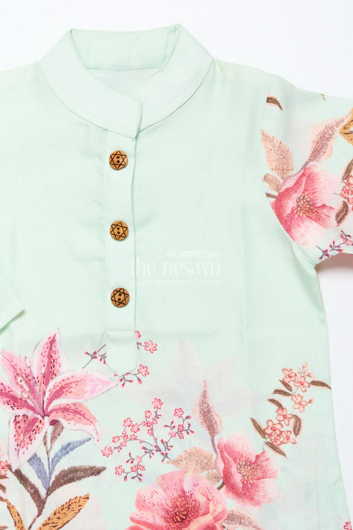 The Nesavu Girls Co-Ord Sets Cotton Sharara Set for Girls with Floral Digital Print Nesavu Nesavu green floral digital print cotton sharara set for girls breathable festive ethnic wear