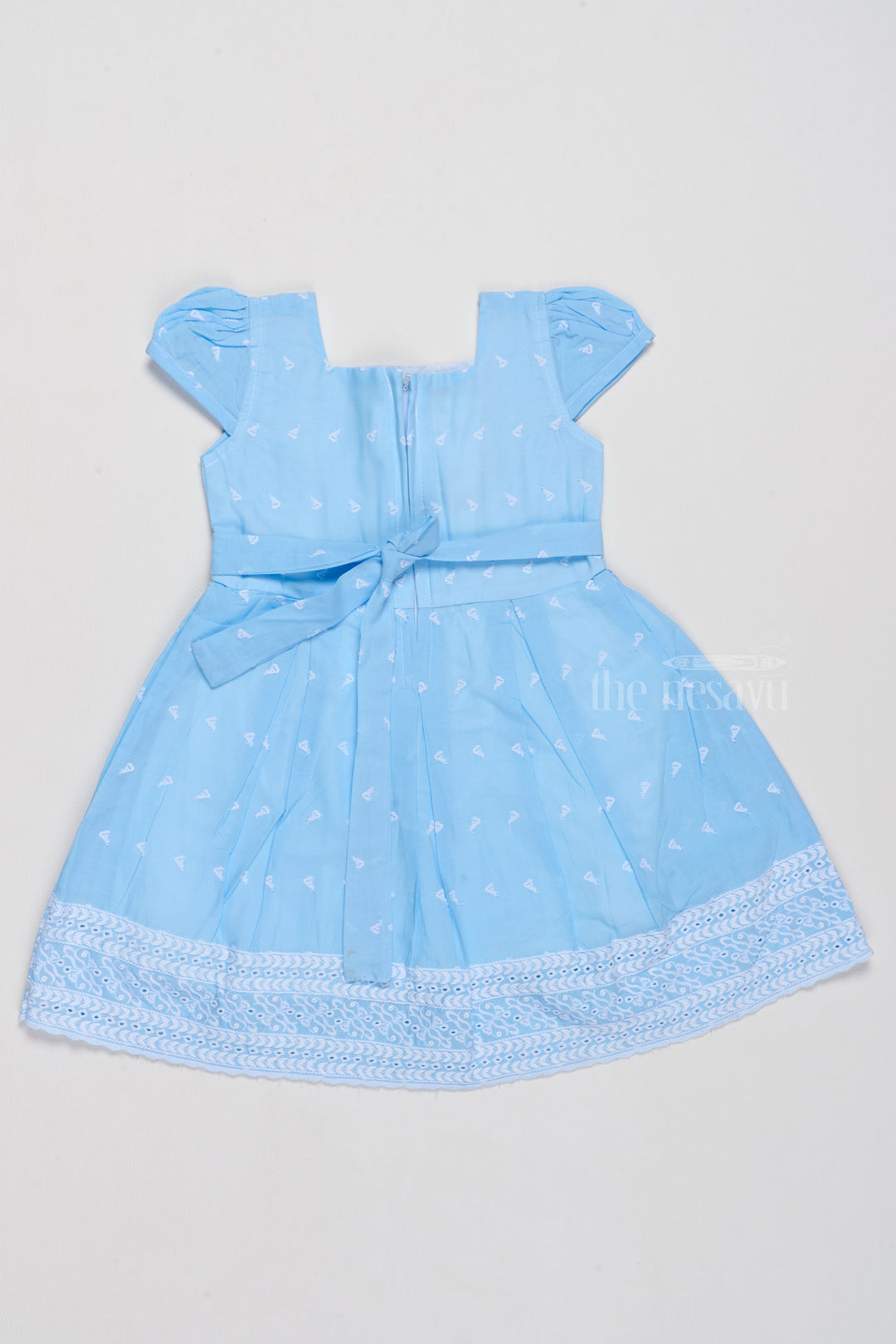 The Nesavu Girls Cotton Frock Cotton Short Frock for Girls with Elegant Lace Trim and Pleated Skirt Nesavu Nesavu Cotton Short Girls Frock Lace Trim Bows  Ideal Family Functions
