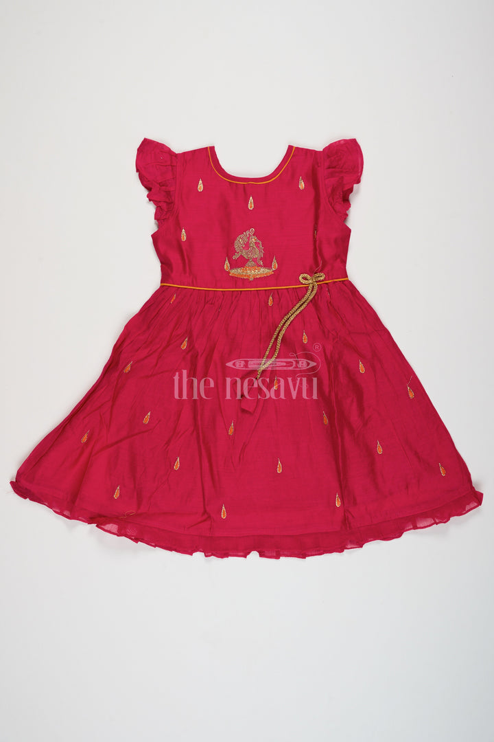 The Nesavu Girls Cotton Frock Cotton Short Frock for Ladies with Chanderi Silk and Traditional Embroidery, Perfect for Festivals and Family Gatherings Nesavu Cotton Short Frock Ladies Chanderi Silk Embroidery Nesavu Ideal Diwali Family Celebrations