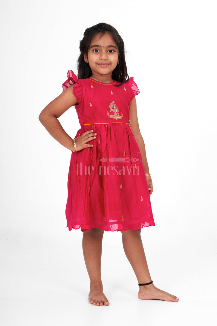 The Nesavu Girls Cotton Frock Cotton Short Frock for Ladies with Chanderi Silk and Traditional Embroidery, Perfect for Festivals and Family Gatherings Nesavu Cotton Short Frock Ladies Chanderi Silk Embroidery Nesavu Ideal Diwali Family Celebrations