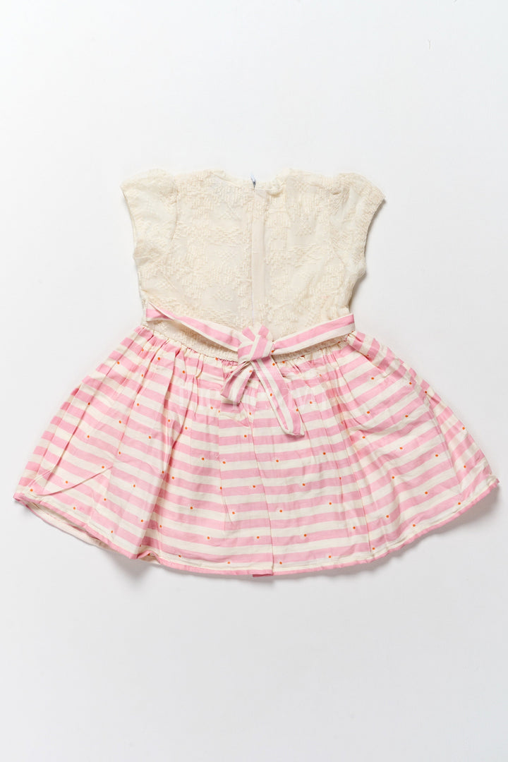 The Nesavu Girls Cotton Frock Cotton Simple Frock for Girls with White Lace Bodice and Pink Striped Skirt – Adorable Everyday Wear Nesavu Nesavu Cotton Simple Frock White Lace Bodice Pink Striped Skirt  Cute Comfortable