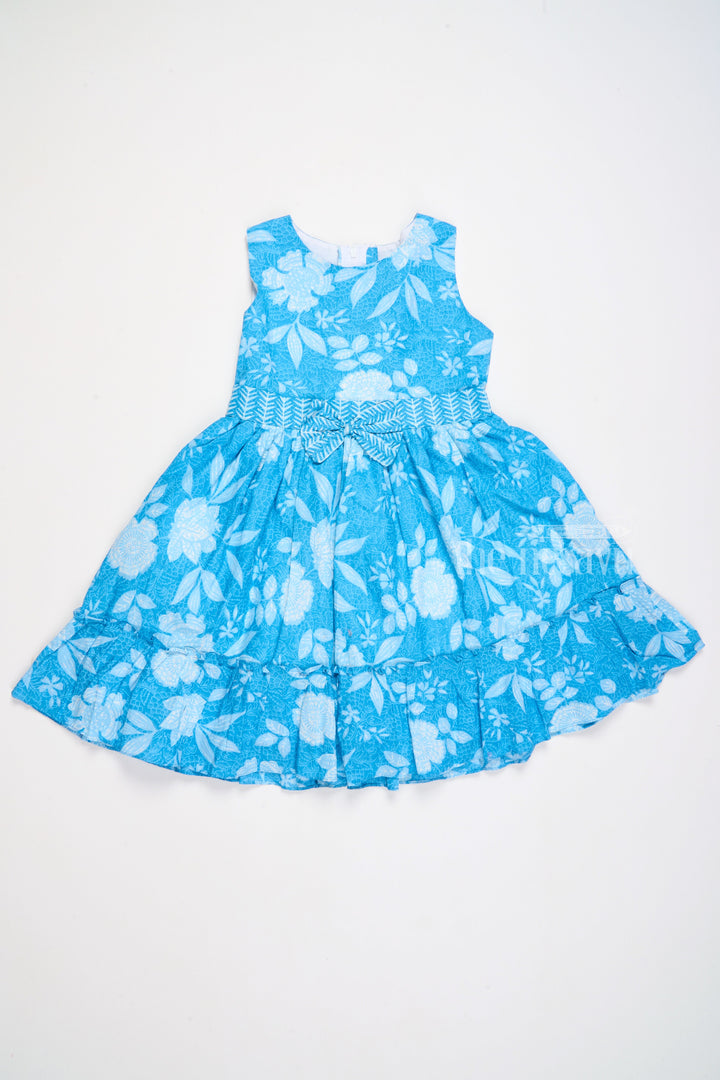 The Nesavu Girls Cotton Frock Cotton Summer Frock for Girls in Blue with Floral Patterns and Cap Sleeves Nesavu Nesavu Cotton Summer Frock Girls Blue Floral Patterns Comfortable Design