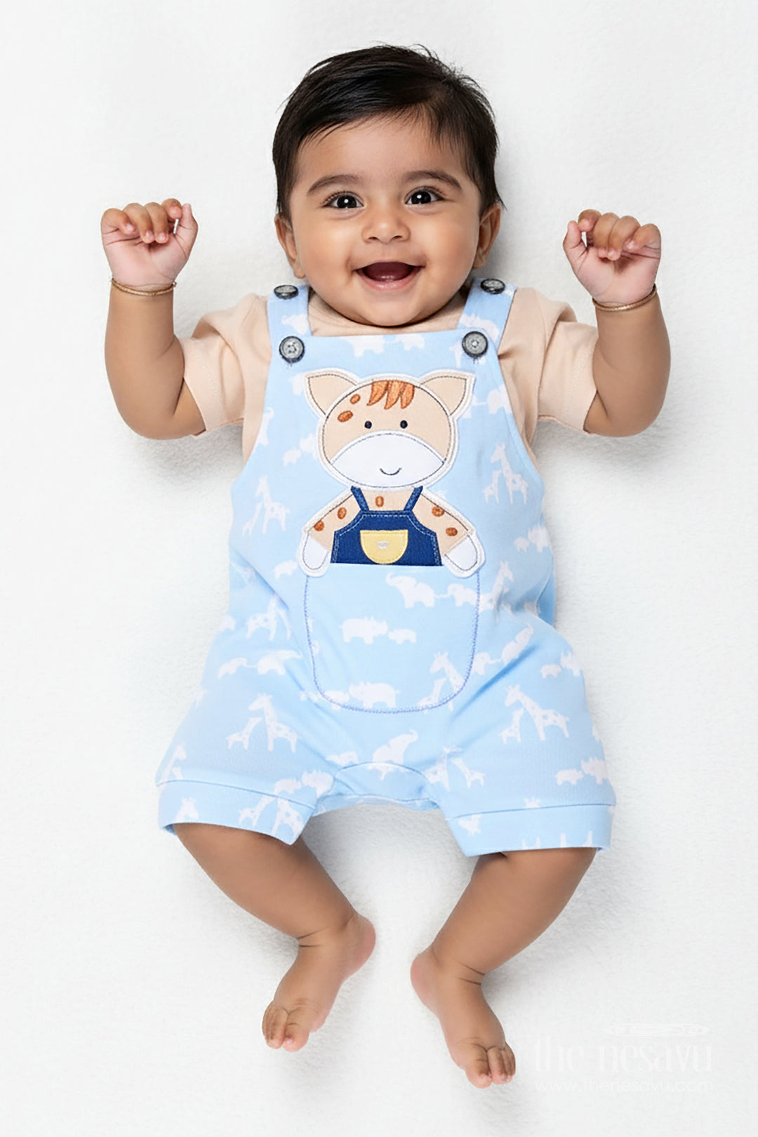 The Nesavu Boys Casual Set Cow Print Outfit Casual for Boys in Cotton with Animal Motif and Playful Blue Dungaree Style Nesavu 14 (6M) / Blue BCS292B-14 Nesavu Cow Print Casual Outfit Baby Boys Blue Cotton Dungaree Animal Design