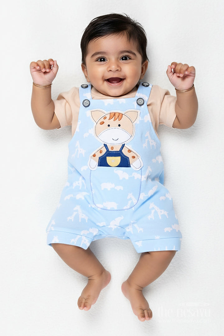 The Nesavu Boys Casual Set Cow Print Outfit Casual for Boys in Cotton with Animal Motif and Playful Blue Dungaree Style Nesavu 14 (6M) / Blue BCS292B-14 Nesavu Cow Print Casual Outfit Baby Boys Blue Cotton Dungaree Animal Design