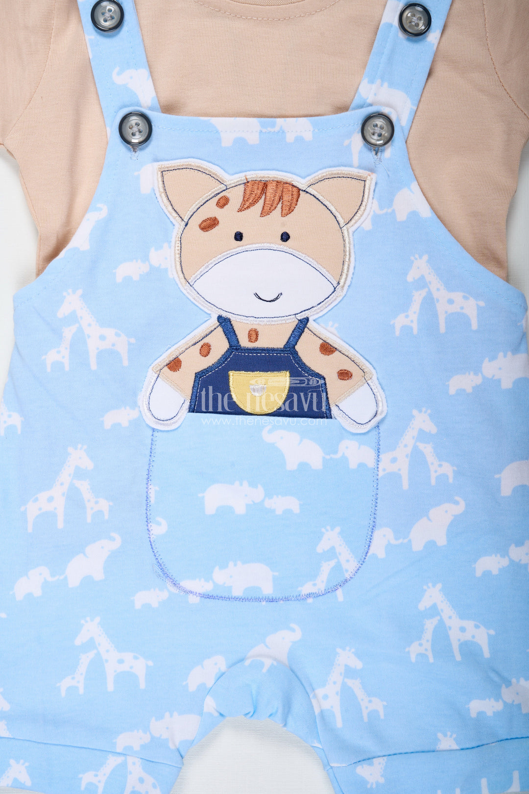 The Nesavu Boys Casual Set Cow Print Outfit Casual for Boys in Cotton with Animal Motif and Playful Blue Dungaree Style Nesavu Nesavu Cow Print Casual Outfit Baby Boys Blue Cotton Dungaree Animal Design