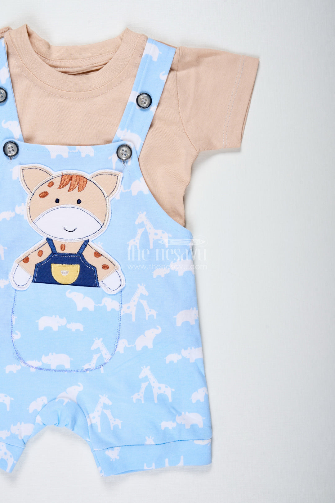 The Nesavu Boys Casual Set Cow Print Outfit Casual for Boys in Cotton with Animal Motif and Playful Blue Dungaree Style Nesavu Nesavu Cow Print Casual Outfit Baby Boys Blue Cotton Dungaree Animal Design
