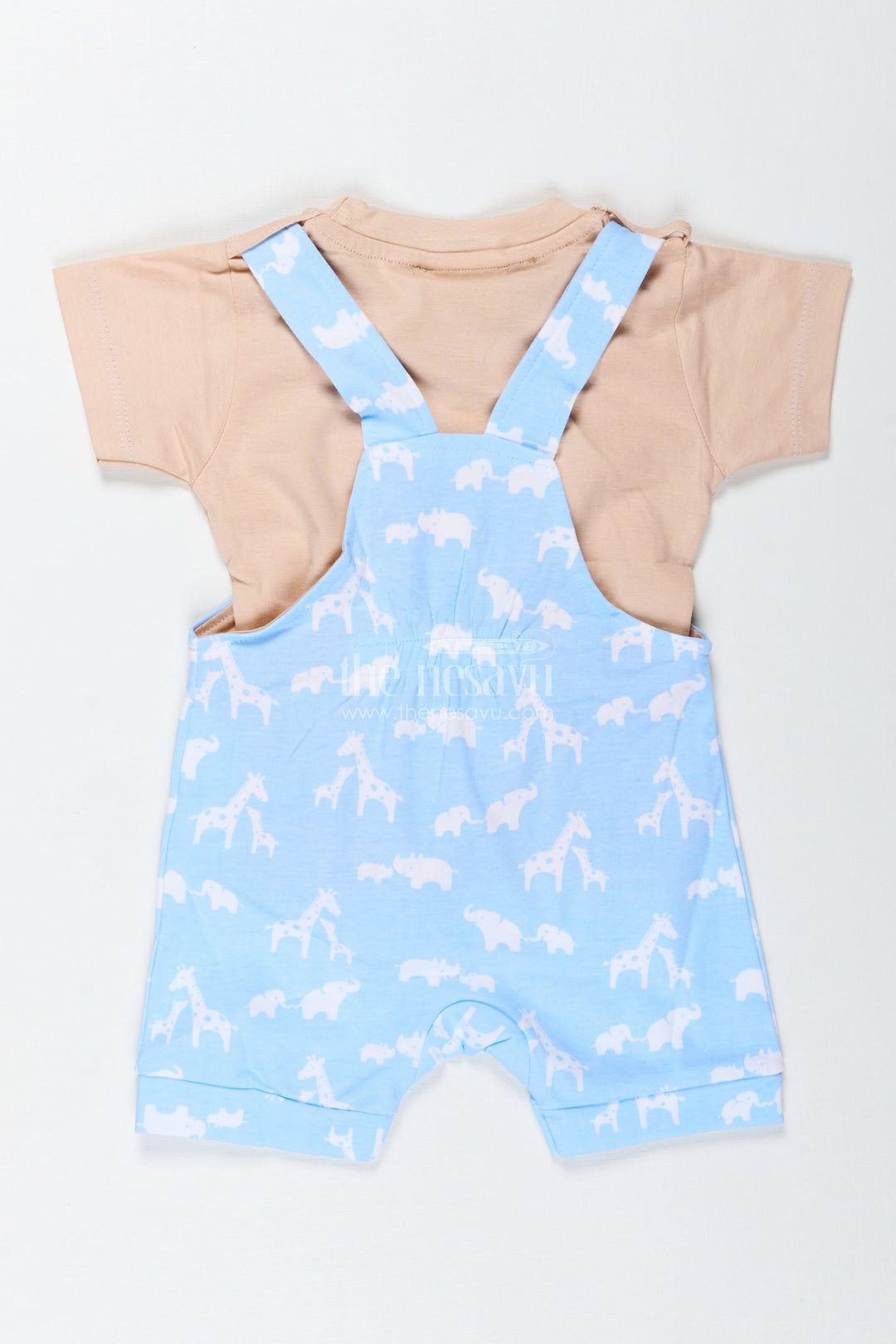 The Nesavu Boys Casual Set Cow Print Outfit Casual for Boys in Cotton with Animal Motif and Playful Blue Dungaree Style Nesavu Nesavu Cow Print Casual Outfit Baby Boys Blue Cotton Dungaree Animal Design