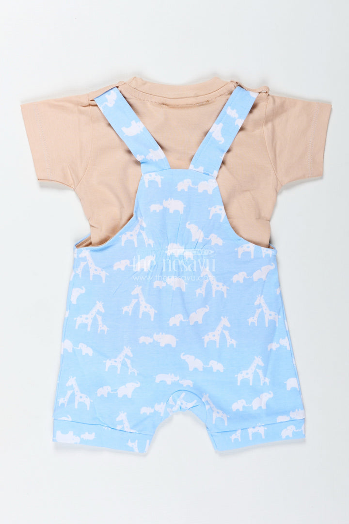 The Nesavu Boys Casual Set Cow Print Outfit Casual for Boys in Cotton with Animal Motif and Playful Blue Dungaree Style Nesavu Nesavu Cow Print Casual Outfit Baby Boys Blue Cotton Dungaree Animal Design