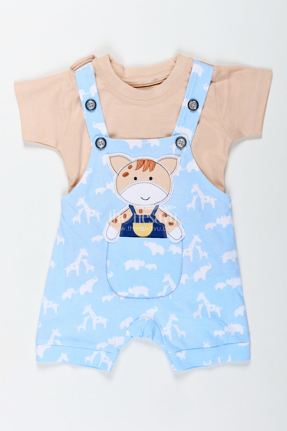 The Nesavu Boys Casual Set Cow Print Outfit Casual for Boys in Cotton with Animal Motif and Playful Blue Dungaree Style Nesavu Nesavu Cow Print Casual Outfit Baby Boys Blue Cotton Dungaree Animal Design