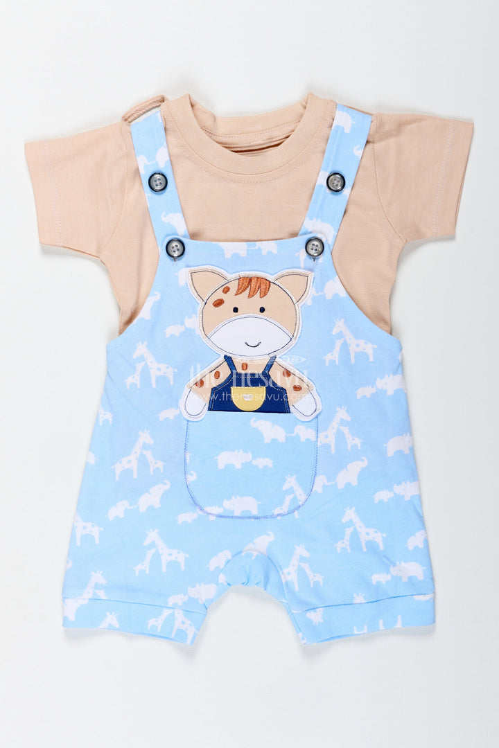 The Nesavu Boys Casual Set Cow Print Outfit Casual for Boys in Cotton with Animal Motif and Playful Blue Dungaree Style Nesavu Nesavu Cow Print Casual Outfit Baby Boys Blue Cotton Dungaree Animal Design