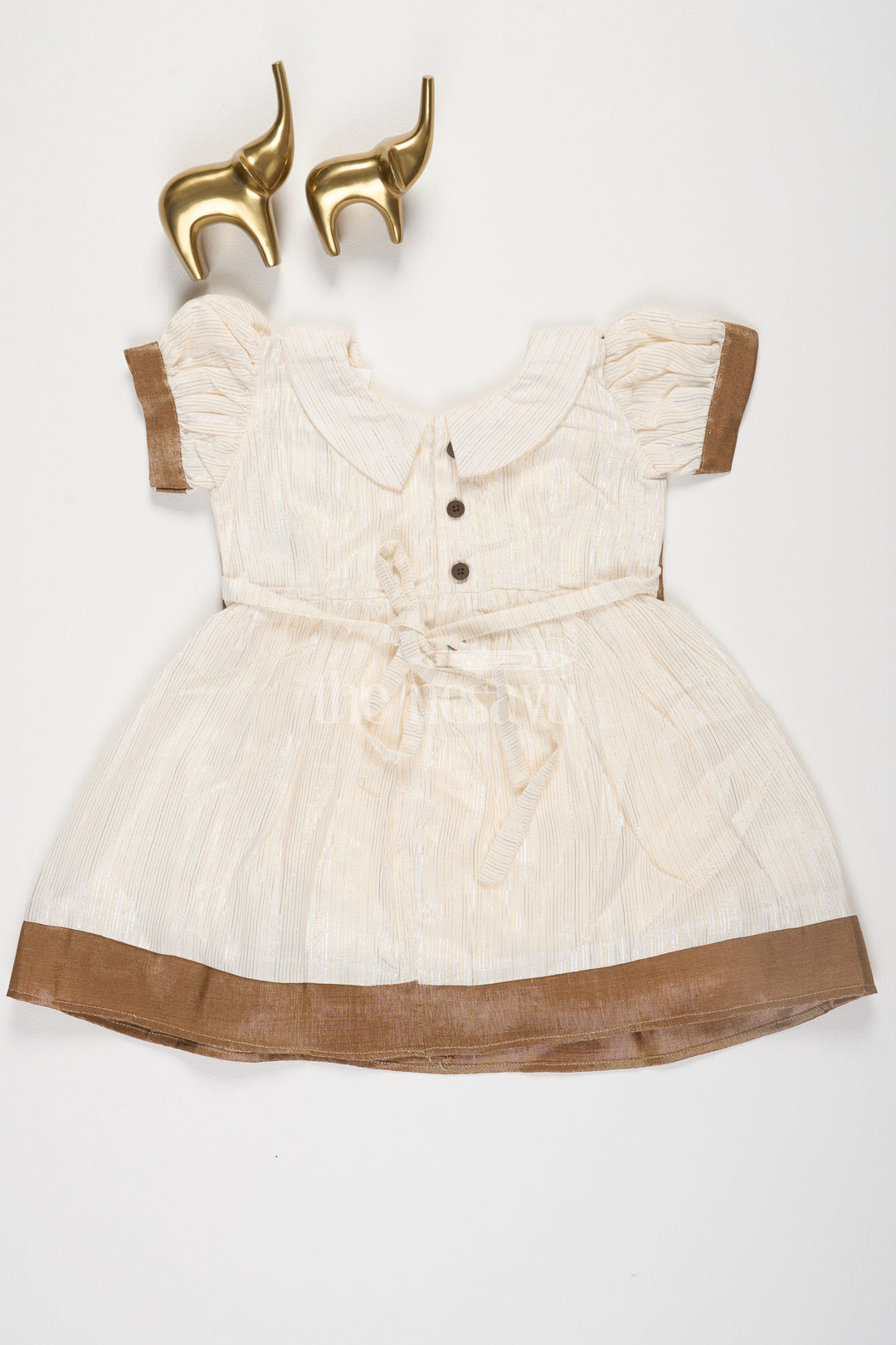 The Nesavu Girls Cotton Frock Cream and Gold Lurex Frock with Cutaway Collar and Waistcoat Jacket for Girls Nesavu Cream and Gold Lurex Frock with Cutaway Collar and Waistcoat Jacket for Girls Nesavu