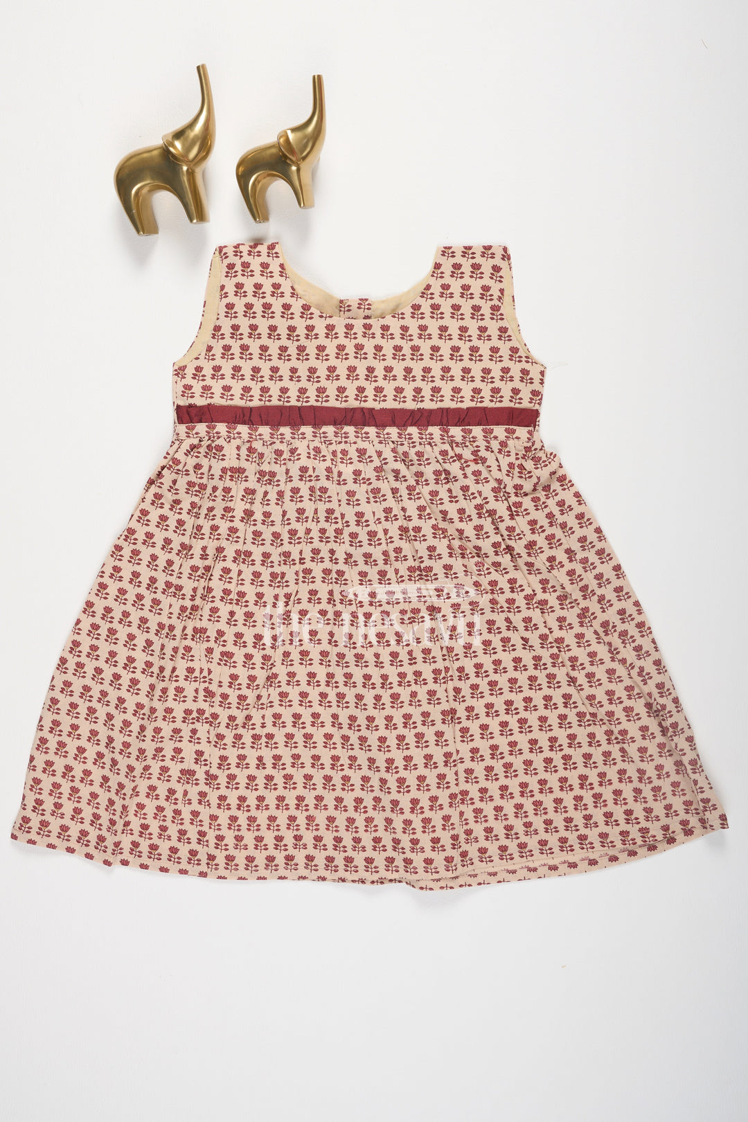 The Nesavu Baby Cotton Frocks Cream and Maroon Floral Print Cotton Baby Frock for Girls with Pleated Design Nesavu 10 (NB) / Cream BFJ561A-10 Cream and Maroon Floral Print Cotton Baby Frock for Girls with Pleated Design Nesavu