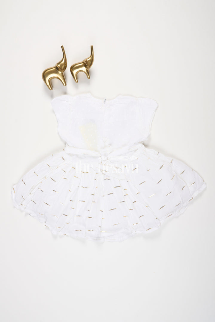 The Nesavu Baby Cotton Frocks Cream Cotton Modal Frock for Baby Girls with Sequins Embroidered Yoke Nesavu Cream Cotton Modal Frock for Baby Girls with Sequins Embroidered Yoke Nesavu