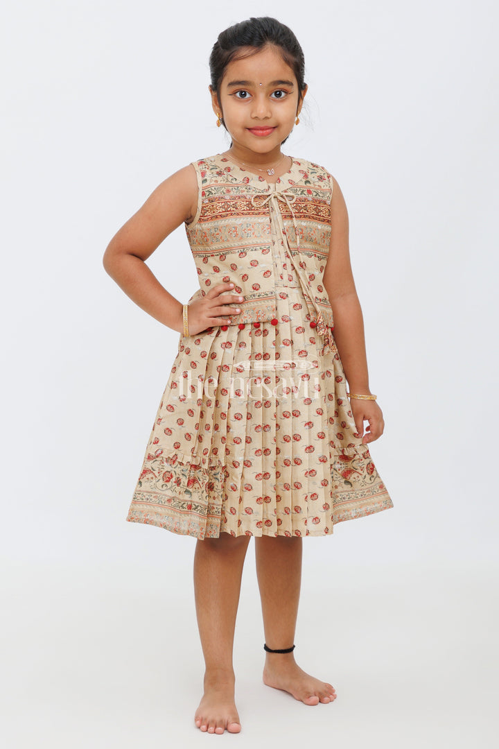 The Nesavu Girls Cotton Frock Cream SemiSilk Cotton Frock with Designer Print and Jacket for Girls Nesavu Cream Semi-Silk Cotton Frock with Designer Print and Jacket for Girls Nesavu