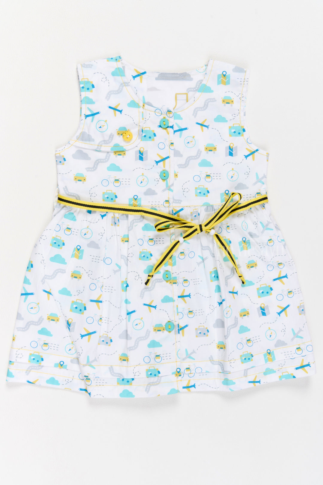 The Nesavu Baby Casual Sets Cute Baby Girl Clothes with Travel Theme Print Baby Casual Set Nesavu 12 (3M) / White BFJ711A-12 Cute Baby Girl Clothes Travel Print Yellow Bow Baby Casual Set | The Nesavu