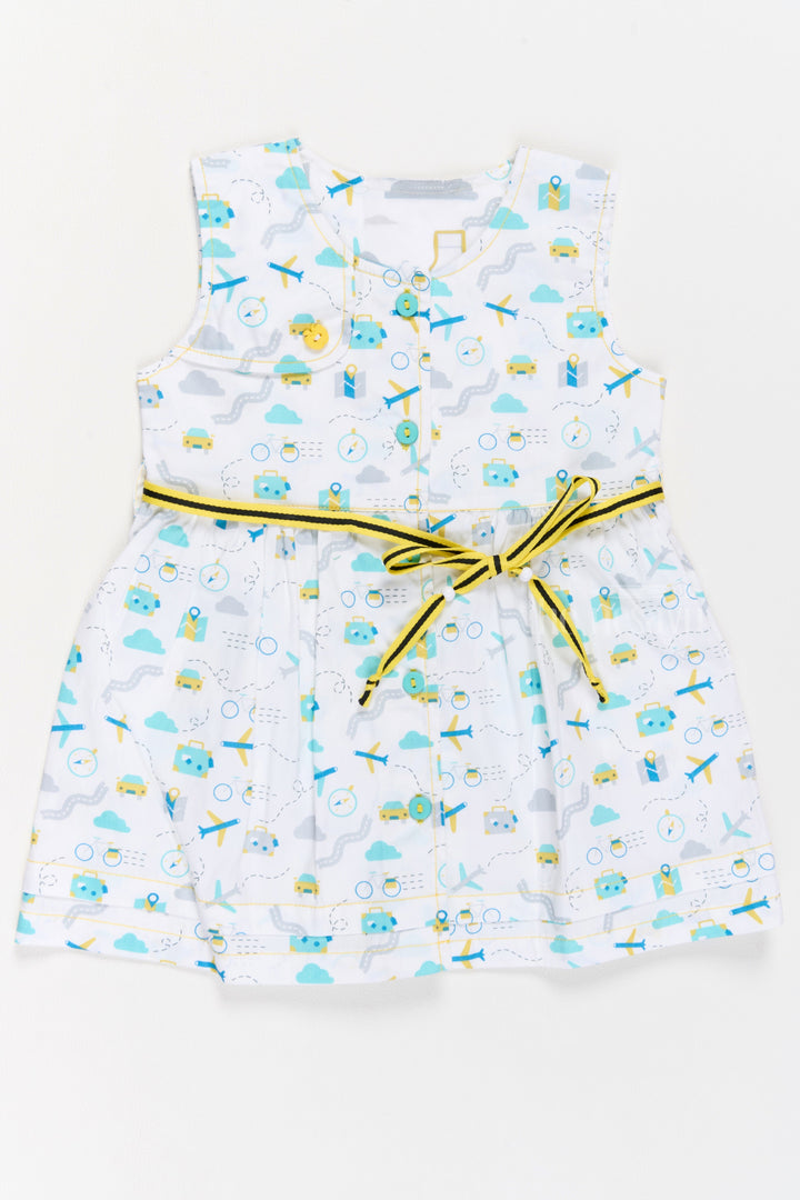 The Nesavu Baby Casual Sets Cute Baby Girl Clothes with Travel Theme Print Baby Casual Set Nesavu 12 (3M) / White BFJ711A-12 Cute Baby Girl Clothes Travel Print Yellow Bow Baby Casual Set | The Nesavu