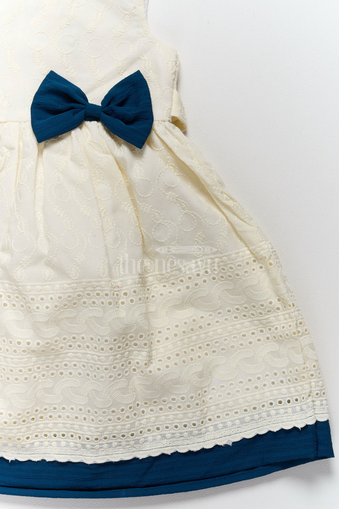 The Nesavu Girls Cotton Frock Cute Cotton Dresses with Hakoba Embroidery and Navy Bow for Girls Nesavu Nesavu Cute Cotton Dress Girls Hakoba Embroidery Navy Bow  Great Gatherings