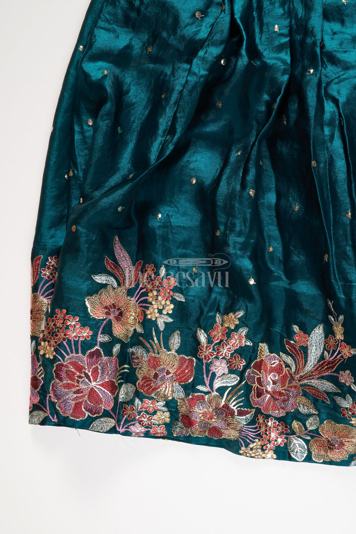 The Nesavu Girls Lehenga Choli Dark Green Chinon Silk Girls Lehenga Choli with Designer Embroidery for Weddings and Special Events Nesavu Nesavu Dark Green Chinon Silk Lehenga Choli Girls Designer Embroidery Perfect Weddings Festive Events