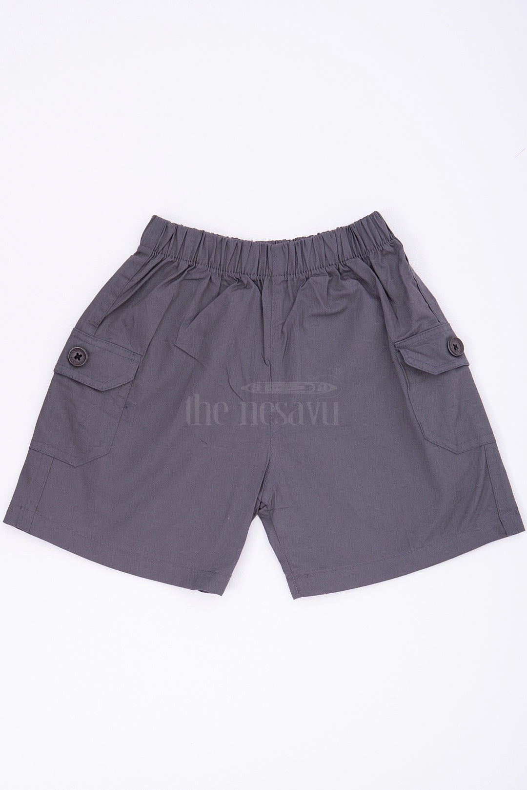 The Nesavu Boys Shorts Dark Grey Boys Cotton Cargo Shorts with Elastic Waist Nesavu 16 (1Y) / Gray BWS010H-16 The Nesavu Dark Grey Boys Cotton Cargo Shorts - Elastic Waist & Durable Cotton